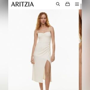 NWOT! Aritzia Wilfred flight ivory tank ruched dress with slit !